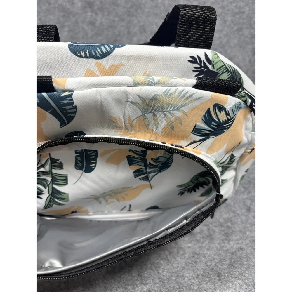 Tahan Tropical Leaf Insulated Lunch‎ Bag Medium White Floral Crossbody Strap